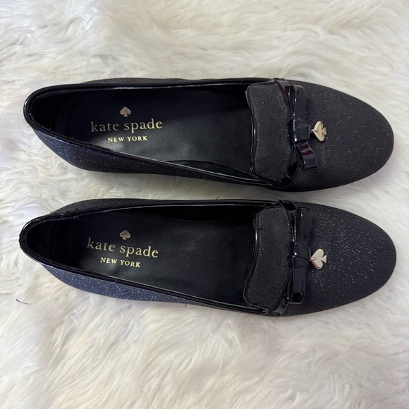 Kate Spade Black Glitter Loafers with Bow Charm - Picture 4 of 8
